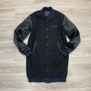 Stussi Black Wool long varsity jacket coat sz XS